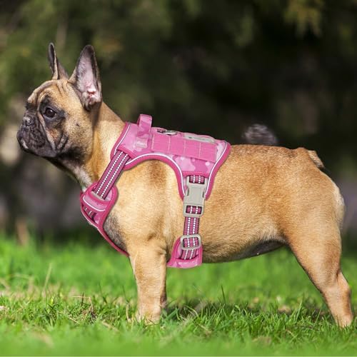 Beebiepet Heavy Duty Tactical Dog Harness for Small Dogs, No Pull Adjustable Pet Harness Reflective Service Training Easy Control Pet Vest Military K9 Working Dog Harnesses- Medium, Pink Camo