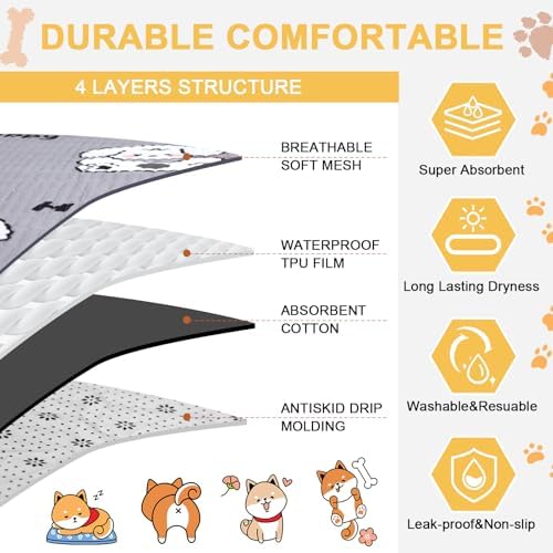 4 Pack Whelping Pads for Dogs, Round Whelping Pads Washable and Waterproof ,Reusable Pet Pee Pads Puppy Training Pad Whelping Floor Pad Whelping Supplies for Dogs (48", Square,Plaid)