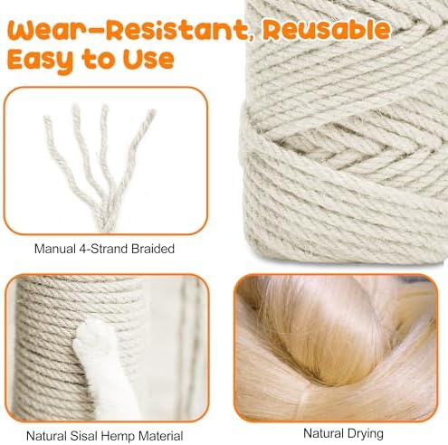 262FT 1/4 Inch Cat Scratching Sisal Rope for Cat Trees & Posts