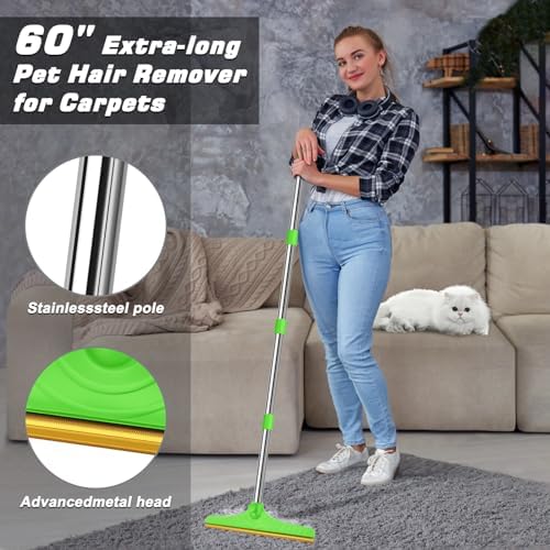 B-Land Carpet Rake for Pet Hair Removal, Green