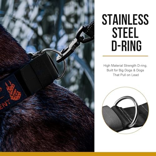 OneTigris 2 Inch Wide Tactical Dog Collar with Handle Black XL