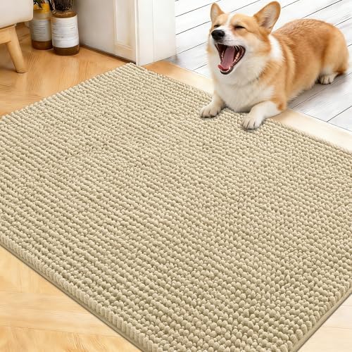 OLANLY Dog Door Mat for Muddy Paws 40x32, Extra Absorbent Chenille Mud Mat