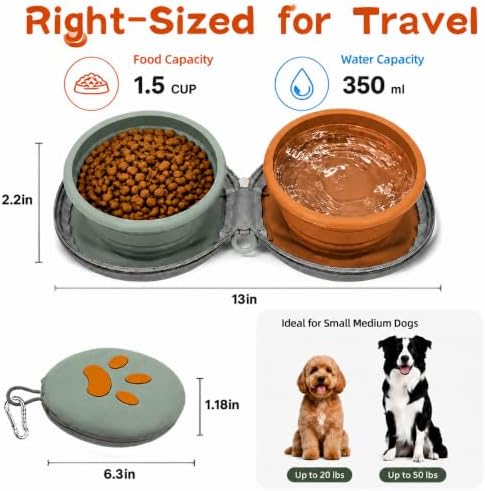 2-in-1 Collapsible Dog Travel Bowl Portable Silicone Carabiner