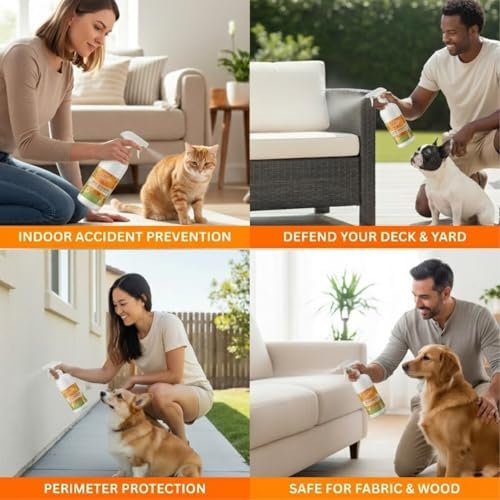 Urine Deterrent Spray for Dogs & Cats – Heavy Duty Plant-Based Formula Prevents Marking on Floors, Furniture & Carpets – Natural Citrus & Cedarwood Scent – Safe for Pets & Home – 32 fl oz