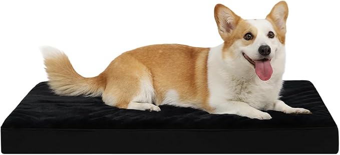 KSIIA Orthopedic Dog Bed for Medium Dogs with Waterproof Lining,Black,29x18 | Deluxe Soft Plush Dog Crate Bed, Washable Pet Mat with Removable Cover & Egg Crate Foam for Medium Dogs Sleeping & Relaxing
