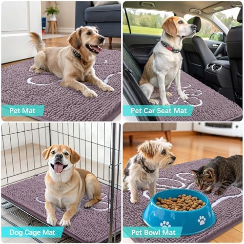 OLANLY Dog Door Mat for Muddy Paws 30x20, Paw Print Design Chenille Mud Mat