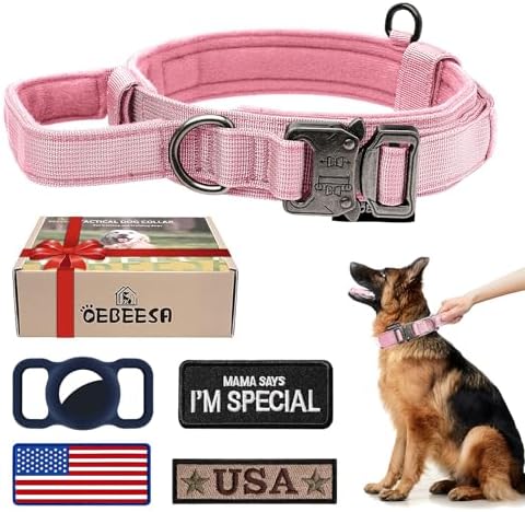 Pink Tactical Dog Collar with Handle, Heavy Duty for Medium Dogs