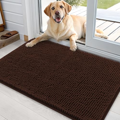 OLANLY Dog Door Mat for Muddy Paws 35x24, Super Absorbent Chenille Mud Mat