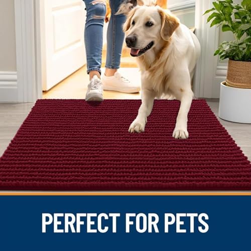 OLANLY Dog Door Mat for Muddy Paws 70x24, Extra Absorbent Chenille Mud Mat