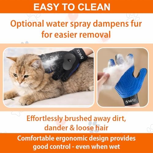 Sara'z Upgraded Pet Grooming Spray Glove with Built-in Water Mister for Dogs, Cats & Horses - 2-in-1 Silicone Deshedding & Massage Glove, Anti-Static Fine Mist Sprayer (Blue)