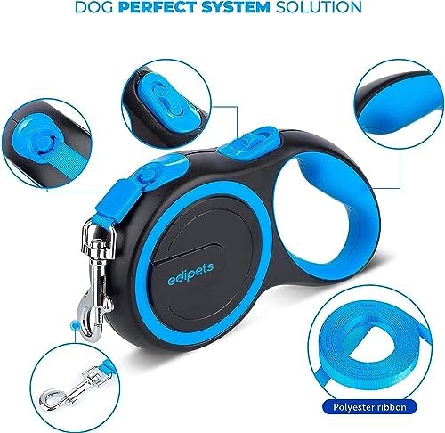 Extendable Retractable Dog Leash, 3, 5 and 8 Metres, Flexible Tape for Training and Walking, Safe and with Brake, Design and Comfortable Grip (Blue, 8 Metres)