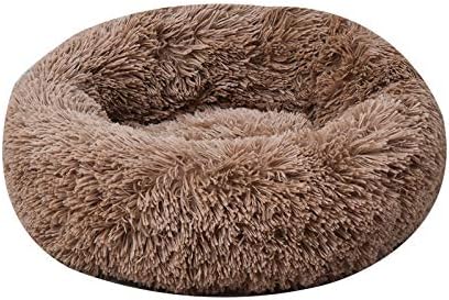Modern Soft Plush Round Pet Bed for Cats or Small Dogs, Mini Medium Sized Dog Cat Bed Self Warming Autumn Winter Indoor Snooze Sleeping Cozy Kitty Teddy Kennel (24'' D x 8'' H, Coffee)