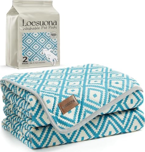 Washable Pee Pads for Dogs , 2 Pack Ultra-Absorbent Reusable Puppy Pads with Waterproof & Non-Slip Backing, Leak-Proof Protection for Dog Training , Crates , Whelping & Playpens ( 36"x52" )