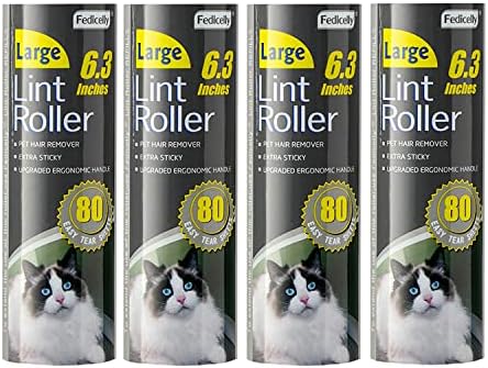 Fedicelly Large Lint Rollers Pet Hair Extra Sticky Refills,Mega Value Set 6.3 inches Wider with 320 Sheets for Cat and Dog Hair Removal,80 Sheets Per Roller