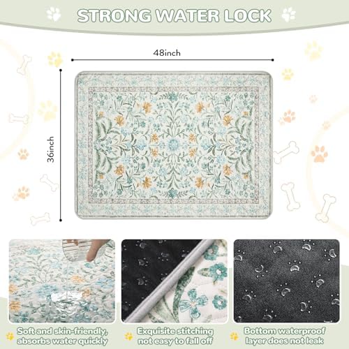 Lahome Washable Reusable Pee Pads for Dogs - Beige Botanical Floral 2 Pack Puppy Pads, Super Absorbent & Waterproof Training Mats for Crate & Floor - Leakproof with Non-Slip Backing (36"x48")