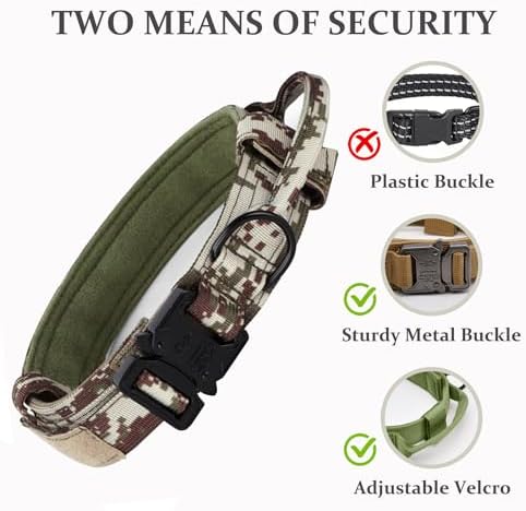 Tactical Dog Collar, Adjustable Military Training Nylon Pet Collar, Camo M