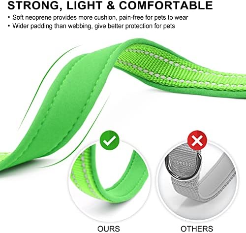 azuza Reflective Dog Collar, Neoprene Padded Puppy Collar, Green, XS