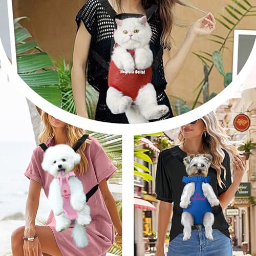 Personalized Dog Carrier Backpack with Name Embroidery, Adjustable Front-Facing Legs-Out Design, Custom Dog Carrier Bag with Breathable Tail Hole & Chest Support for Small/Medium Dogs (Red, Medium)
