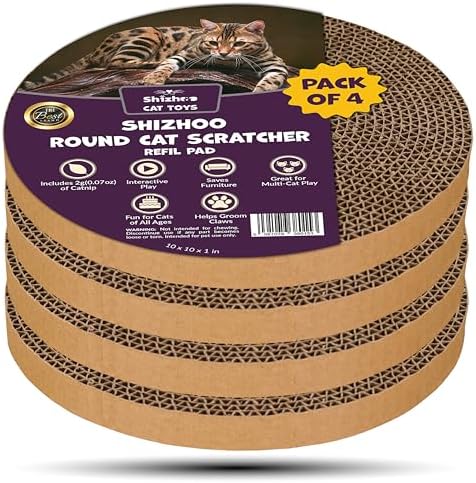 Scratch and Spin Cat Scratcher Replacement Pads for Active Play, Natural Recycled Corrugated Cardboard, Supports Pet Behaviors, Relieves Stress - 4 Count
