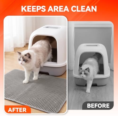 Cat Litter Mat, Double Layer Litter Trapping Mat, Gray (24" x 15")