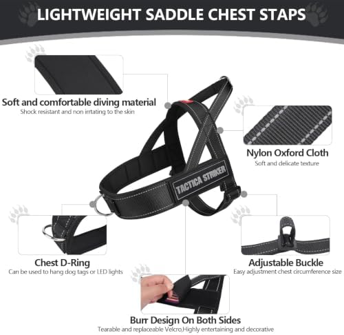 Dog Harness, Upgraded Escape Proof Adjustable Vest Puppy Outdoor Walking, Soft Breathable Jacket with Reflective Strips for Dark Night (Black, M)