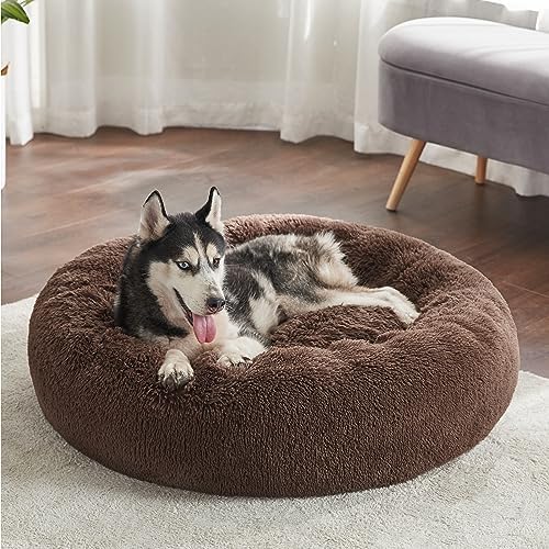 Bedsure Calming Dog Beds Large Sized Dog Donut Washable Pet Bed,36in Coffee