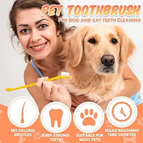 Potchen 100 Count Dog Toothbrush Bulk Dual Headed Pet Toothbrush Kit Soft Bristles Long Handle Double Sided for Dog Grooming Puppy Pet Large Small Teeth Cleaning Dental Oral Care, 10 Color