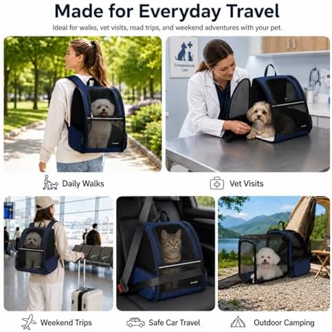 Cat Backpack，Expandable Cat Carrier Backpack, Dog Backpack Carrier and Pet Carrier Backpack, Suitable for Cats, Dogs Kitten or Small Dogs, Travel Friendly Puppy Cats Bag (Blue)