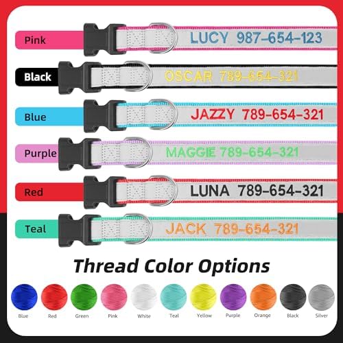 Personalized Reflective Dog Collar, Embroidered Name & Phone Number