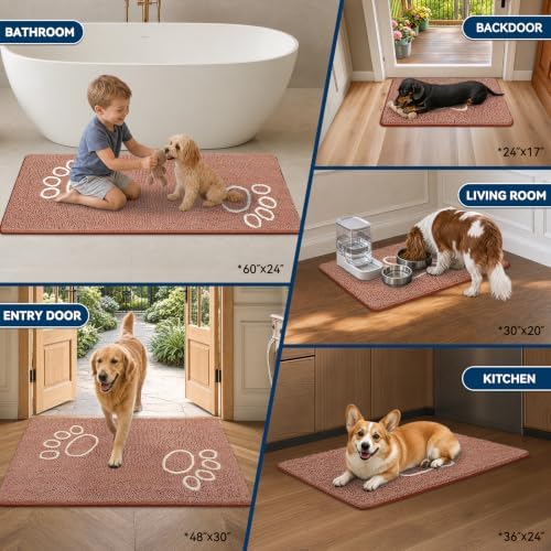 Bcoimo Super Absorbent Dog Door Mat, 60"*24" Anti Slip Mat for Muddy Paws