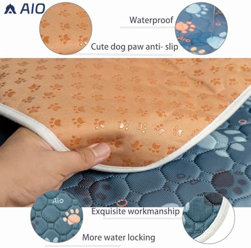 AIO Pet Urine pad Washable Pee Pads for Dogs Anti-Slip Waterproof 2-Pack Reusable Puppy Pads for Potty Training Heavy Absorbency Prevent Leakage Reusable Training Dog Pads 17.7*23.6inch Blue
