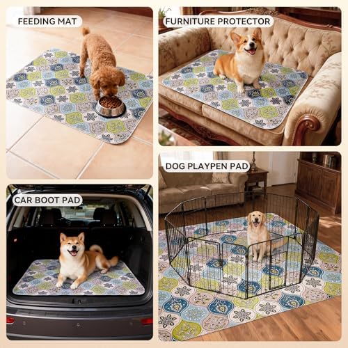 Washable Pee Pads for Dogs, Stylish Absorbent Reusable Training Dog Pads, Non-Slip and Leak-Proof Puppy Pads, Potty Pads for Crates, Whelping, Playpen, Bed and Floors (Cream/Multi, 18" x 24" 2PACK)