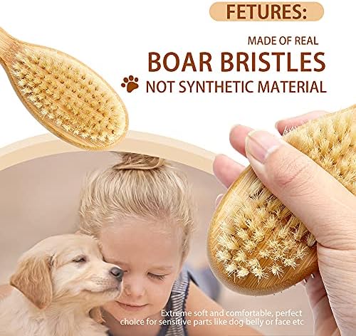 Dog Brush Cat Brush, Vokiuler Double Sided Bristle and Pin Pet Brush for Dog Grooming, Real Boar Bristle Shedding Brush with Bamboo Handle for Long Short Hair, 2 Pack Dog Comb, White