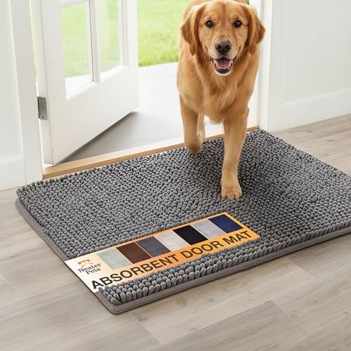 Neater Pets Muddy Paws Dog Door Mat 30” x 20” – Super Absorbent & Quick-Dry Chenille Doormat for Trapping Dirt, Water, Mud - Non-Slip, Machine Washable Pet Rugs for Entryway, Indoor Mud Mats, Charcoal
