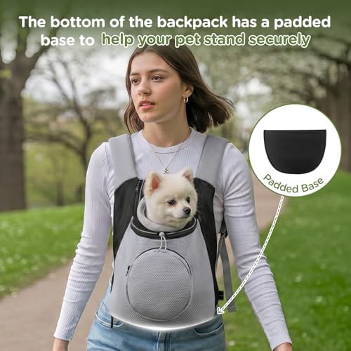 BONTHEE Pet Dog Backpack Carrier Small Pet Front Backpack,Ventilated Mesh Dog Travel Back Pack with Sturdy PE Bottom Support, Chest Buckle for Small Dogs & Cats, Outdoor Hiking for Pets Up to 10 lbs