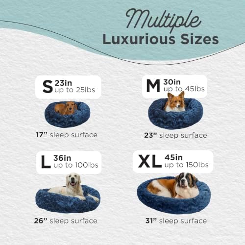 Best Friends by Sheri The Original Calming Donut Dog Bed for Large Dogs up to 100 lbs, Lux Faux Fur, Navy Blue, 36" x 36"
