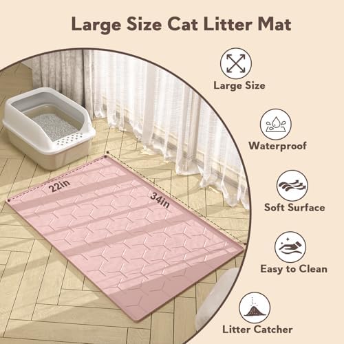 Garoopion Silicone Cat Litter Mat 34×22 inch, Easy to Clean, Pink