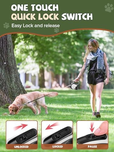 Retractable Dog Leash with Led Light, Douexio 16ft Rechargeable Walking Dog Leash for Small Medium Dogs Up to 66 lbs,360° Tangle-Free, One-Button Control, High Strength Hook