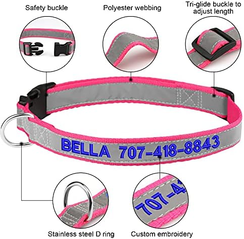 Reflective Personalized Dog Collars - Custom Dog Collar Embroidered with Name and Phone Number for Boy and Girl Dogs,Adjustable for Puppy Small Medium Large Dogs
