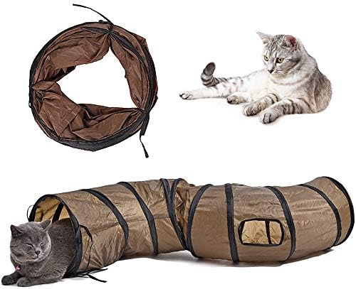 Andiker Cat Tunnel, S-Shape Cat Tube Collapsible Kitten Play Toy with 2 Side Holes for Kitten Exercising Hiding Training and Running Cats Toy for Indoor Cats(Brown)
