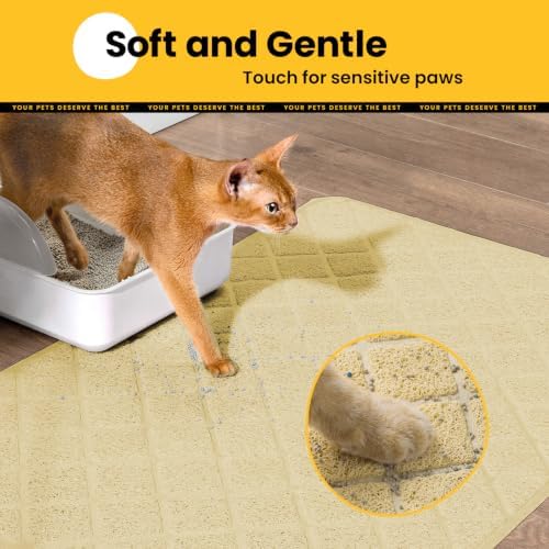 Conlun Cat Litter Mat Litter Trapping Mat, Premium Durable PVC Grid Mesh with Scatter Control, Non-Slip, Less Waste Cat Litter Box Mat, Soft on Kitty’s Paws, Urine Waterproof, 24" x 17" Beige