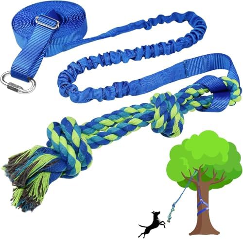 Dog Bungee Tug Toy Hanging from Tree, Outdoor Interactive Tether-Blue