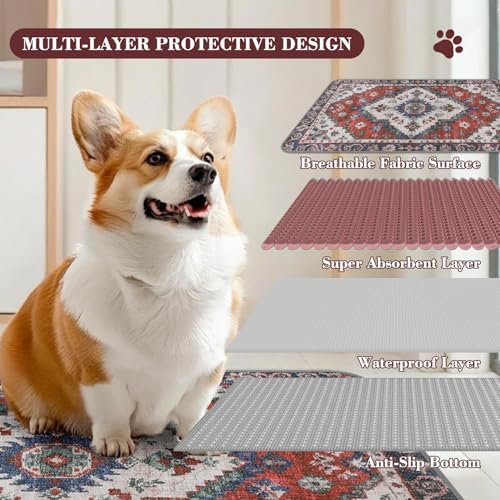 Washable Pee Pads for Dogs, 2 Pack Reusable Puppy Pads Absorbent Training Pads for Dogs Waterproof Dog Mat Non-Slip Whelping Pet Mat (Red/Rhombus, 36“×24”-2Pack)