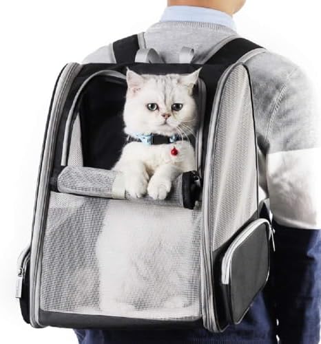 Pet Aura Portable Outdoor Pet Carrier Backpack. with Dual Ventilation System & See Through Cabin. Travel Bag for Small Dog/cat (Gray).