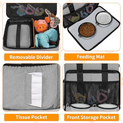 TORIBIO Large Dog Travel Bag for Supplies with Food Bowl