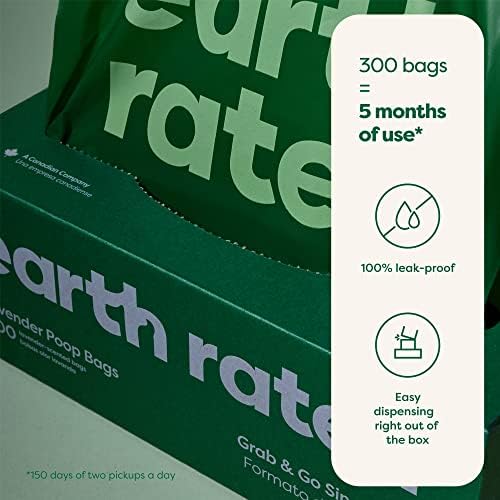 Earth Rated Dog Poop Bags, Thick Grab and Go Single Roll, Ideal for Backyard Pickups, Lavender Scented, 900 Count (3 x 300 count)