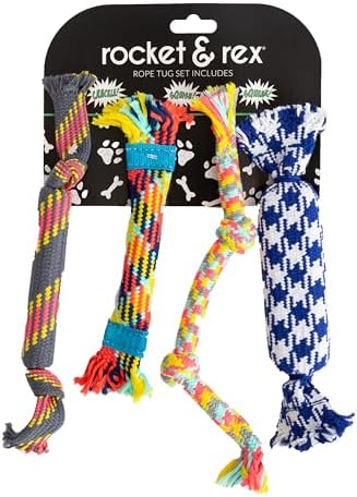 rocket & rex Puppy Tug Rope Toys for Small Dogs, Teething (4pk)