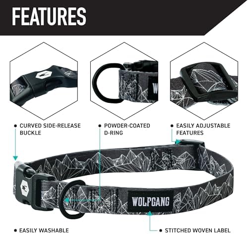 Wolfgang Heavy Duty, Adjustable Dog Collar with Quick Release Nylon Buckle for Walking & Training, WolfMountain Print, Large