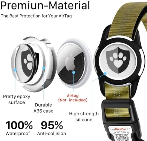 Waterproof AirTag Dog Collar with QR Code Dog Tag, Champagne XS