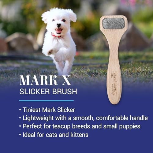 Chris Christensen Mark X Tiny Slicker Brush for Dogs, 12mm Pins, Groom Like a Pro, Handcrafted Lightweight Beechwood Ergonomic Handle, Stainless Steel Pins, A5X, XX-Small. Made in Germany.
